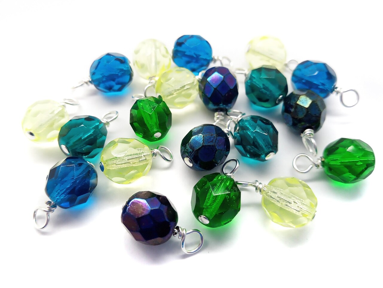 Fire-Polished Bead Charms, 10 pieces Pacific Color Mix, 8mm Faceted Dangles, Adorabilities